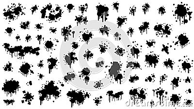 Black Spray Different Set Paint Blot Element Vector Design Object Brush Grunge Vector Illustration