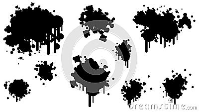 Black Spray Different Set Paint Blot Element Vector Design Object Brush Grunge Vector Illustration