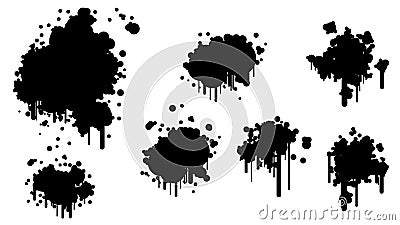 Black Spray Different Set Paint Blot Element Vector Design Object Brush Grunge Vector Illustration