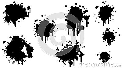 Black Spray Different Set Paint Blot Element Vector Design Object Brush Grunge Vector Illustration