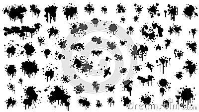 Black Spray Different Set Paint Blot Element Vector Design Object Brush Grunge Vector Illustration