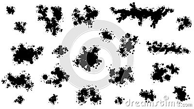 Black Spray Different Set Paint Blot Element Vector Design Object Brush Grunge Stock Photo