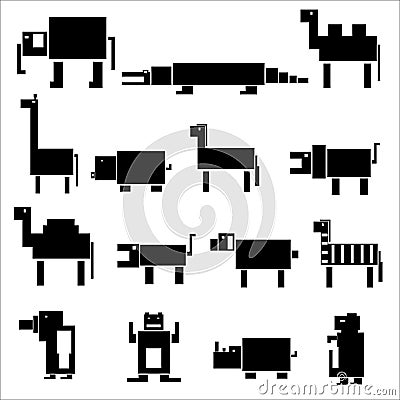 Black square digital simple retro animals Vector Illustration