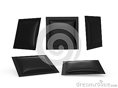 Black square heat sealed packet with clipping path Stock Photo