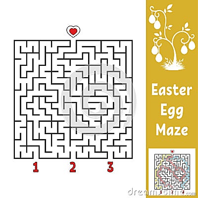 Black square labyrinth. Kids worksheets. Activity page. Game puzzle for children. Easter, egg, holiday. Find the right path to the Vector Illustration