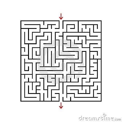 Black square maze with entrance and exit. A game for children and adults. Simple flat vector illustration isolated on white backgr Vector Illustration