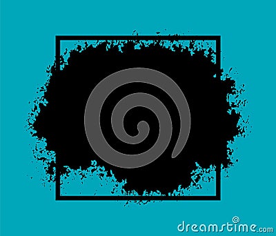 a black square with a black paint splatter in the middle, vintage brush stroke vector, abstract grunge background with frame Vector Illustration