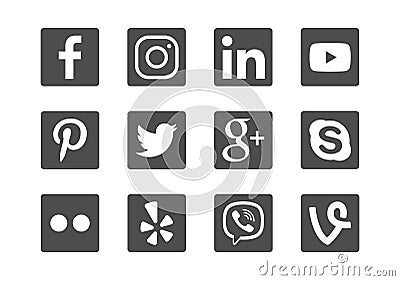 Black Square Social Media Icon Set Editorial Stock Photo