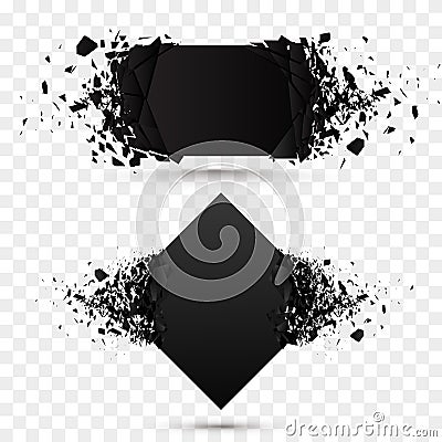 Black square stone with debris isolated. Abstract black explosion. background. Vector Illustration