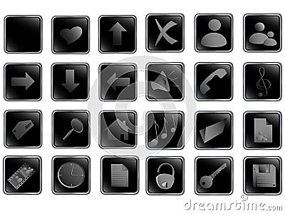 Black square web buttons set Vector Illustration