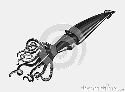 Black squid or cuttlefish with swirl arms Vector Illustration