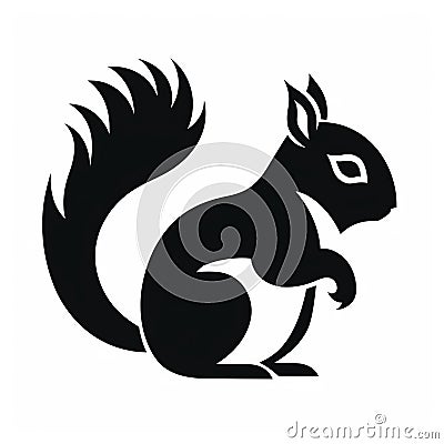 Black Squirrel Logo: Mid-century Style Icon On White Background Cartoon Illustration