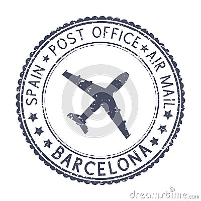 Black stamp with BARCELONA, Spain and aircraft symbol Vector Illustration