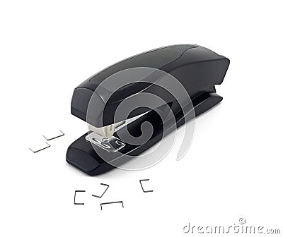 Black stapler isolated on a white background Stock Photo