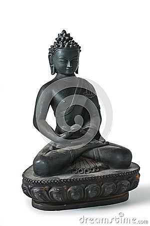 Black statue of Buddha isolated on white background Stock Photo