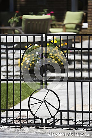 Black steel fence gate Stock Photo