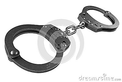 Black steel police handcuffs oln white background 3d Stock Photo