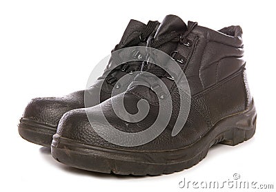 Black steel toecap boots Stock Photo