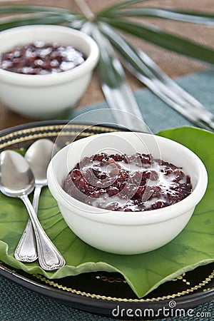 Black sticky rice with coconut milk [Thai dessert Stock Photo