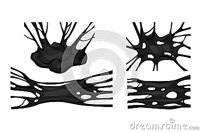 Black sticky slime set . Frame of dark petroleum. Popular kids sensory toy vector illustration. Vector abstract design Vector Illustration