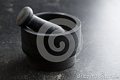 Black stone mortar. Stock Photo