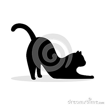 Black stretching cat sIlhouette. Vector black feline logo. Vector illustration. Vector Illustration