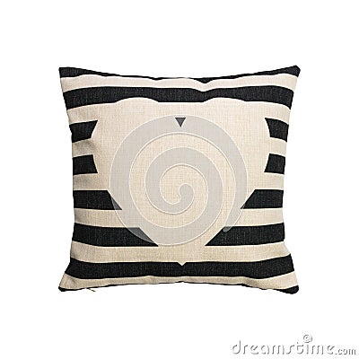 Black stripes design pillow cover on isolated background with clipping path. Burlap textile texture for decoration on your bed Stock Photo