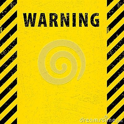 Black Stripped Rectangle on yellow background. Scratched warning sign. Vector Illustration