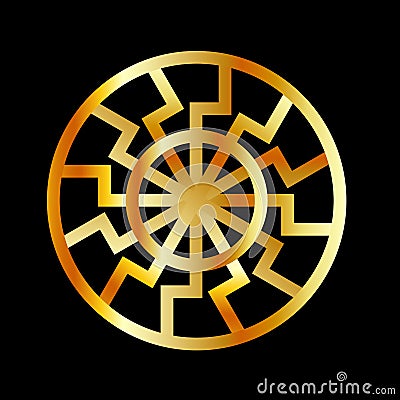 Black Sun symbol in gold- Schwarze Sonne- Occult symbol Vector Illustration