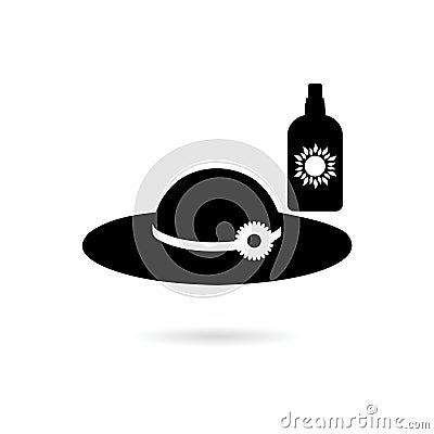 Black Sunblock cream with hat icon or logo Vector Illustration