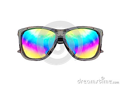 Black sunglasses with rainbow mercury lenses isolated on white background Stock Photo