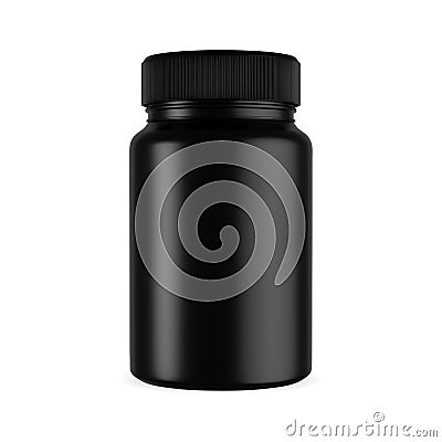 Black supplement bottle vector blank. Plastic pill jar mockup Vector Illustration