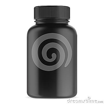 Black supplement bottle. Vitamin pill container Vector Illustration