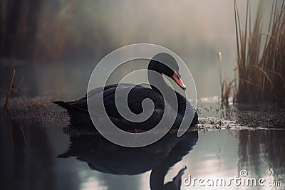 Black swan water. Generate Ai Stock Photo