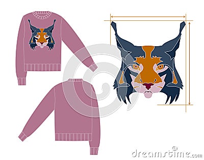 Turtleneck sweater with lynx intarsia Vector Illustration