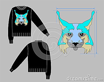 Turtleneck sweater with lynx intarsia Vector Illustration