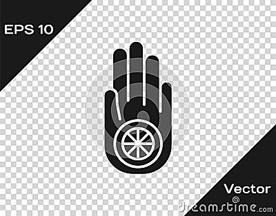 Black Symbol of Jainism or Jain Dharma icon isolated on transparent background. Religious sign. Symbol of Ahimsa. Vector Vector Illustration