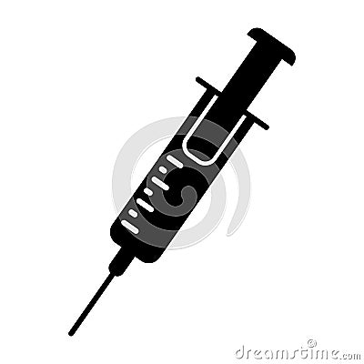 Black Syringe icon isolated. Simple Vaccine Sign. Injection Symbol Vector Illustration