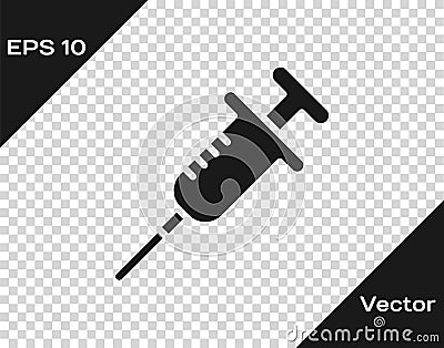 Black Syringe icon isolated on transparent background. Syringe for vaccine, vaccination, injection, flu shot. Medical Vector Illustration