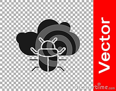 Black System bug on a cloud icon isolated on transparent background. Cloud computing design concept. Digital network Vector Illustration