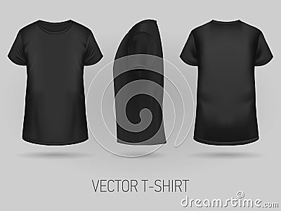 Black t-shirt template in three dimentions. Vector Illustration