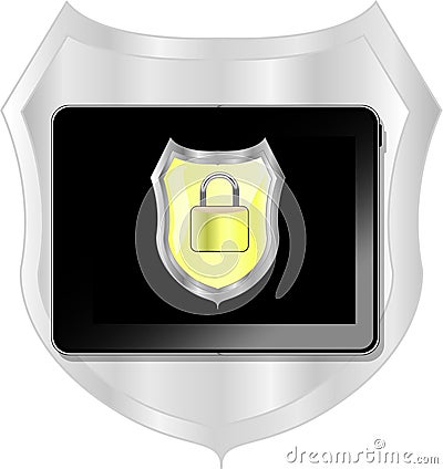 Black tablet pc with secure lock Vector Illustration