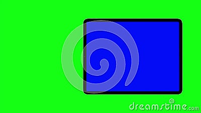 Black TabletPC turns on on green background. Easy customizable blue screen. Computer generated image. Stock Photo