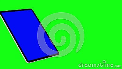 Black TabletPC turns on on green background. Easy customizable blue screen. Computer generated image. Stock Photo