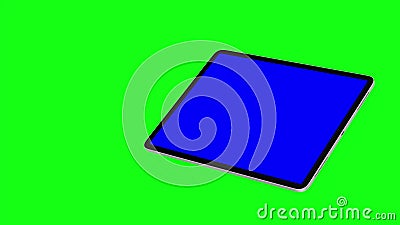 Black TabletPC turns on on green background. Easy customizable blue screen. Computer generated image. Stock Photo