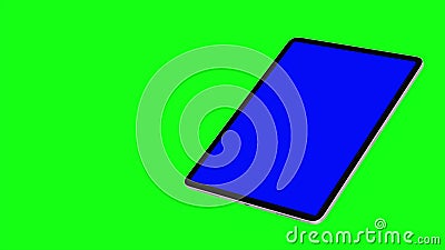 Black TabletPC turns on on green background. Easy customizable blue screen. Computer generated image. Stock Photo