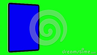 Black TabletPC turns on on green background. Easy customizable blue screen. Computer generated image. Stock Photo