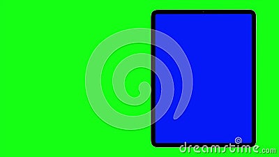 Black TabletPC turns on on green background. Easy customizable blue screen. Computer generated image. Stock Photo