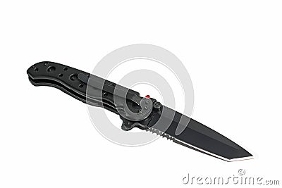 Black tactical knife blade serrated Stock Photo