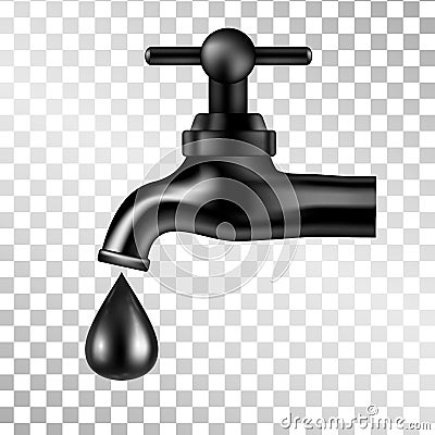 Black tap with oil drop on transparent background. Vector illustration. Vector Illustration